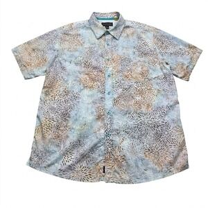Pete Huntington Batik‎ Shirt Mens Medium M Handcrafted Bali Hawaiian Floral Blue